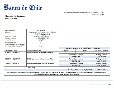 Download Chile Banco de Chile bank statement word